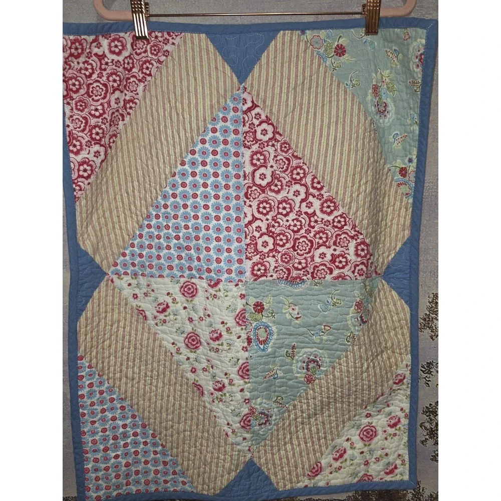 Pastel Shabby Chic Half-Square Triangle Quilt Twin Size I Sham 25x20